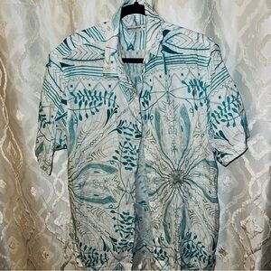 Men's Mojito Collection Reserve Teal Patterned Casual Button Down Shirt XXL